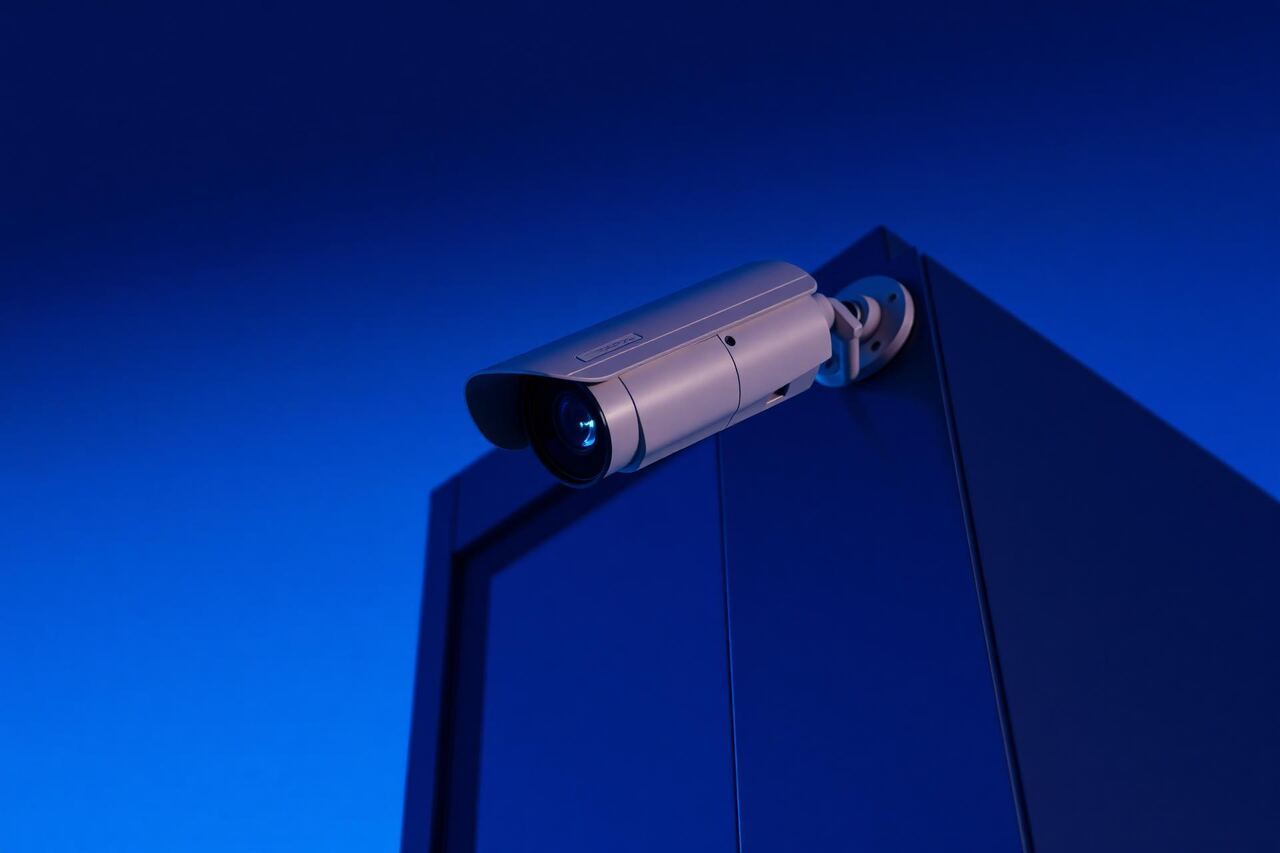 Professionelle CCTV-Überwachungskamera an einer Gebäudefassade